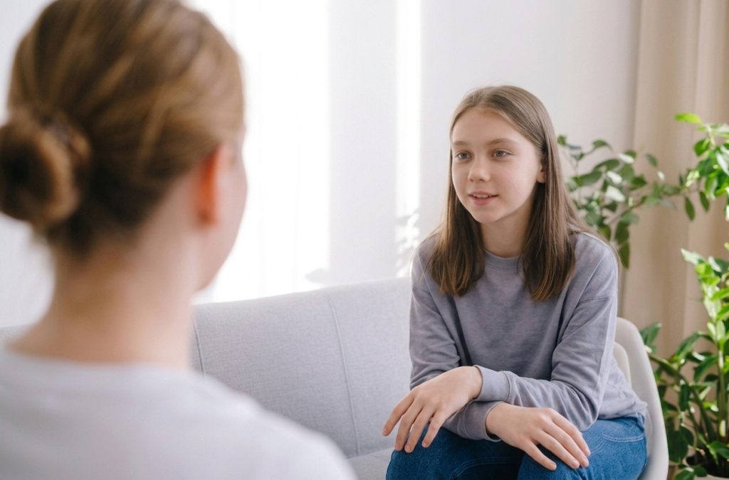 Adolescente hablando durante una sesión de psicoterapia en Granada